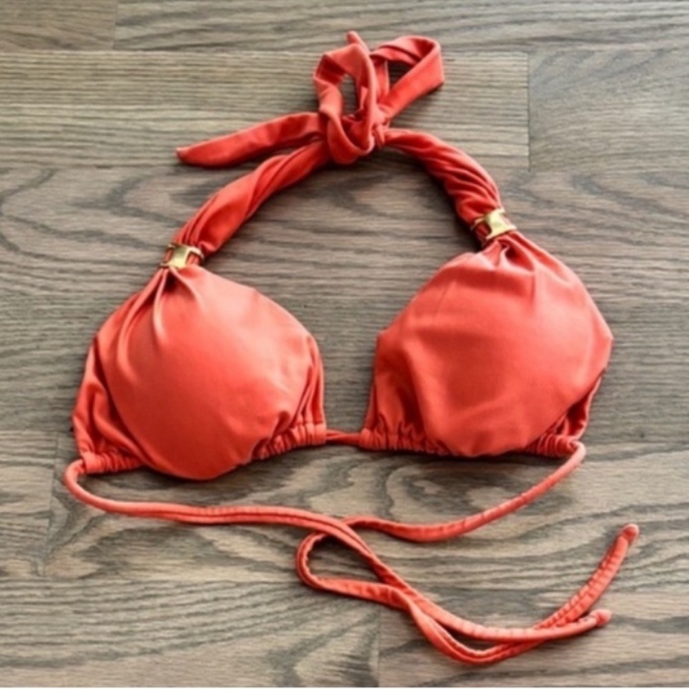 Vix Bia Coral Orange and Gold Sliding Triangle Bikini Top L